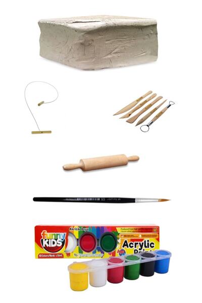 okulima Seramik Hamuru 1 kg Kil Kesme Teli Merdane Ebeşuarlı Funny Kids 15 ML...