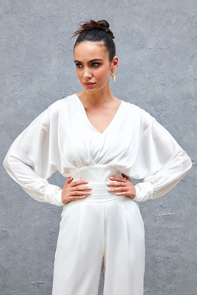 Sateen Bluză din satin cu mâneci largi - ECRU