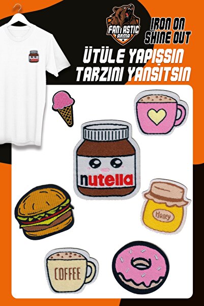 FANTASTIC ARMA Set de armă țesută care se lipsește cu fier de călcat Patch Patch Cafea, Gogoși, Nutella, Model Hamburger