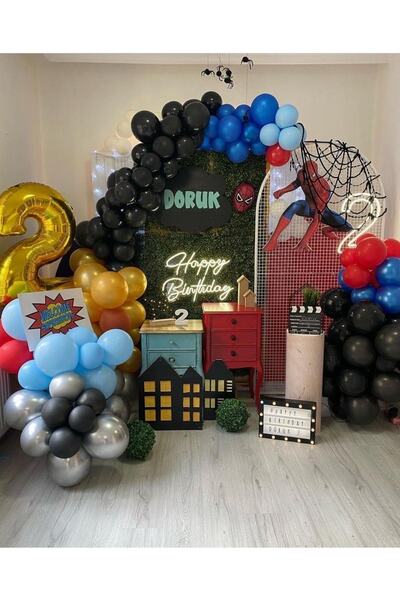 MFM Set de baloane cu lanț pentru ziua de naștere cu tematică Spiderman de 2 ani
