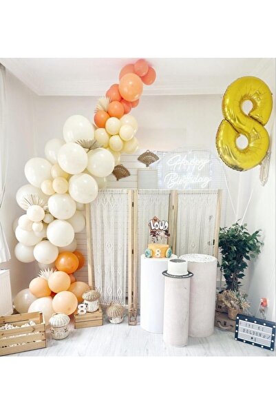 MFM Set baloane cu lanț pentru ziua de naștere de 8 ani, aur, 100 cm