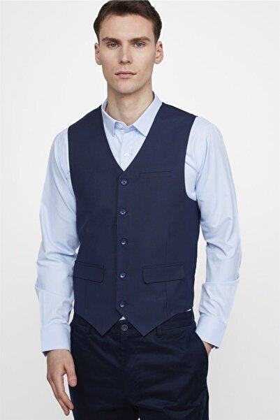 Tudors Ανδρικό μπλε ναυτικό γιλέκο με διπλή τσέπη με λεπτή εφαρμογή