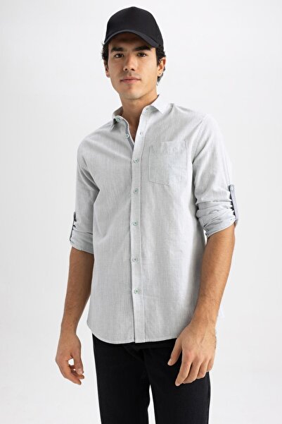 DeFacto Μακρυμάνικο πουκάμισο με λαιμόκοψη Polo με λεπτή εφαρμογή