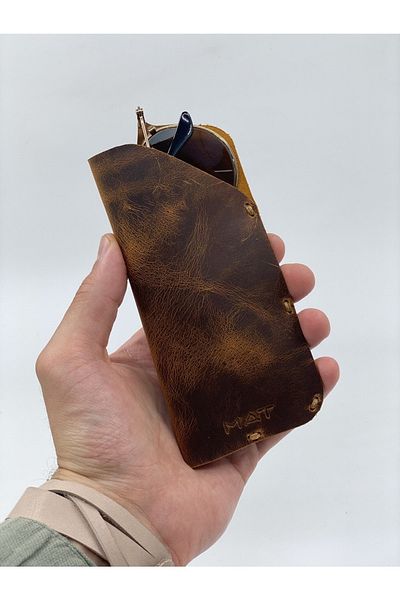 MAT Deri Rayban Glasses Container with Effect Genuine Leather Handmade Slim Reading Glasses Case