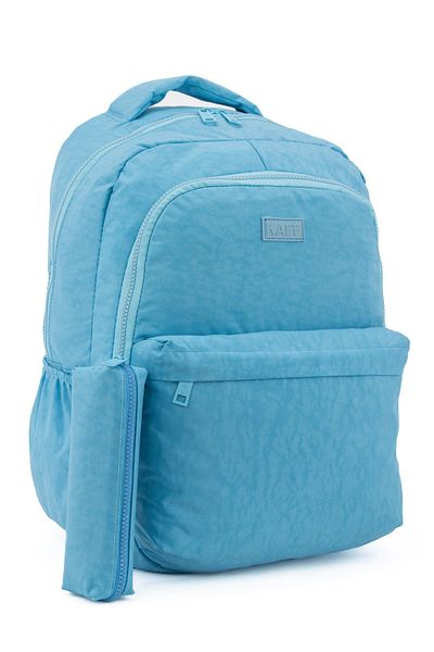 KAFF Unisex Turquoise 01102-SET Crinkle Fabric Waterproof Multi-Compartment School Backpack with Pen Holder
