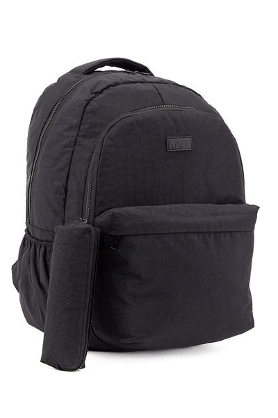 KAFF Unisex Black 01102-SET Crinkle Fabric Waterproof Multi-Compartment School Backpack with Pen Holder
