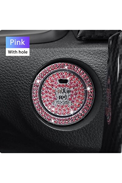 SYNOPE Araba Otomobil Süslü Taşlı Start Stop Pembe Düğme Aksesuarı Araba Akse...