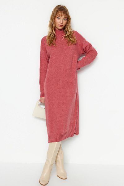 Trendyol Collection Φαρδιά εφαρμογή Dusty Rose Knitwear Midi φόρεμα - απαλή υφή TWOAW23EL0005