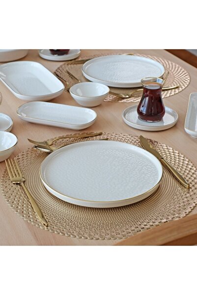 Glore Cream Gold Gilded 41 Piece Ceramic Breakfast Set for 6 People