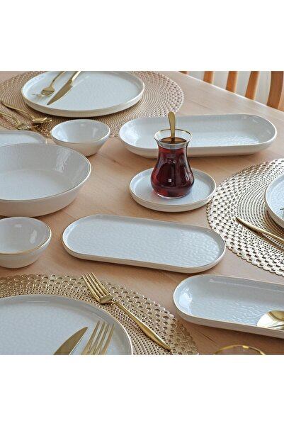 Glore Cream Gold Gilded 41 Piece Ceramic Breakfast Set for 6 People