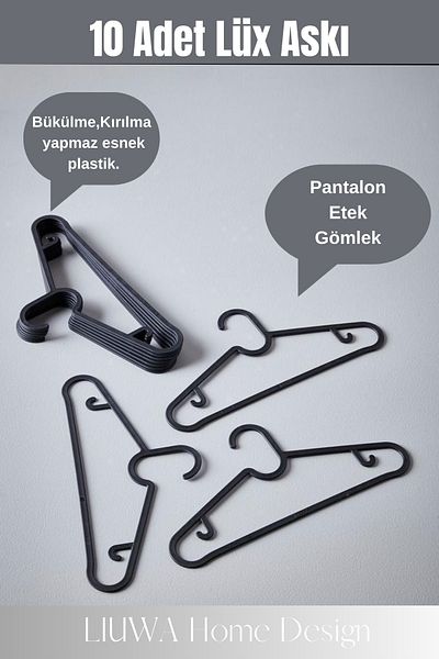 LIUWA Black Plastic Clothes Hanger Set of 10