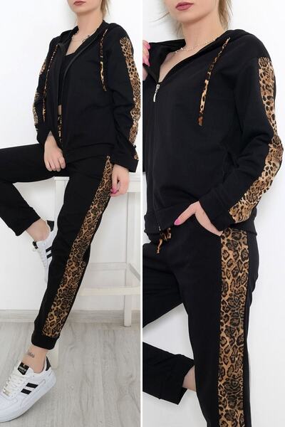 Genel Markalar Leopar Detaylı Fermuarlı Takım Siyah - 8386.5238.