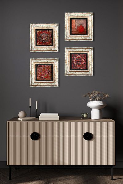 Pinecone Model, pictură pe perete cu piatră de rodie, decor de perete înrămat, set de pictură din 4 piese, artă de perete