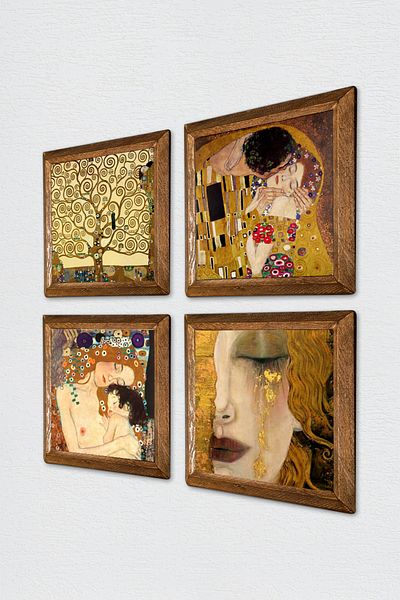 Pinecone Gustav Klimt Golden Tears, Mother Child, Kiss, Tree of Life Stone Painting Framed Wall Decor