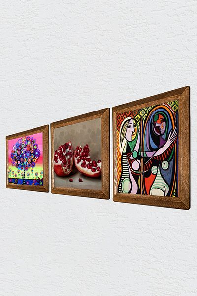 Pinecone Picasso Fată în fața oglinzii, Arborele vieții, Pictură murală din piatră de rodie Decor de perete cu rame din lemn