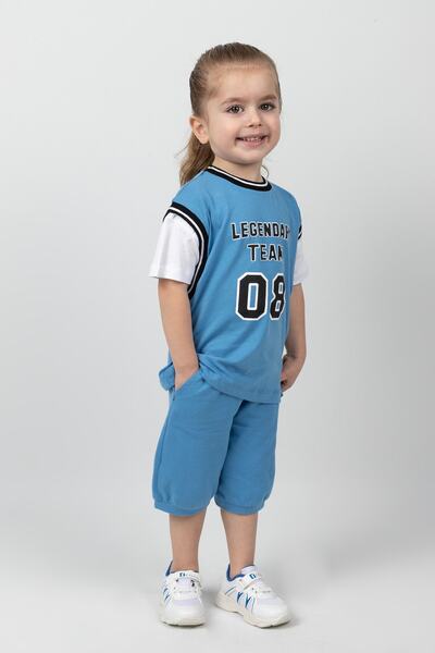 Harika KIDS Boy's Legendary Printed Short Sleeve Below Knee Basketball Shorts Basic Suit Age 2-5