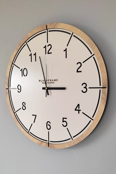 Blackframe Wood And Soft Style - Açık Gri & Meşe -1- 45cm Duvar Saati