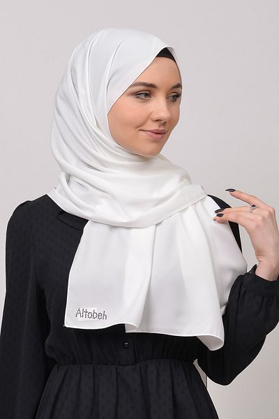 Altobeh Medina Silk Straight Hijab Shawl-λευκό