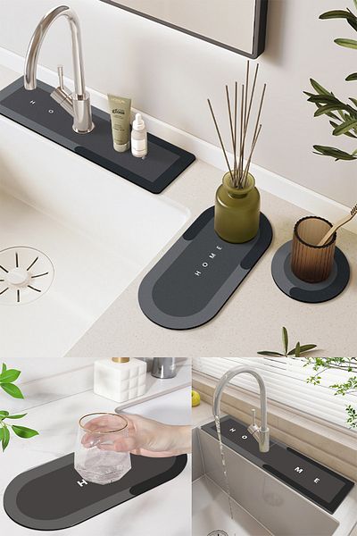 Else Dekor Else Anthracite Faucet Mat Σετ 3 Organizer Μπάνιου Νεροχύτης Ματ Σαπουνιού Θήκη Βούρτσας Κοσμήματα Ματ