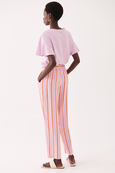 Perspective Anette Regular Fit Ankle Length Striped Patterned Mid Waist Lilac Orange Color Women's Trousers