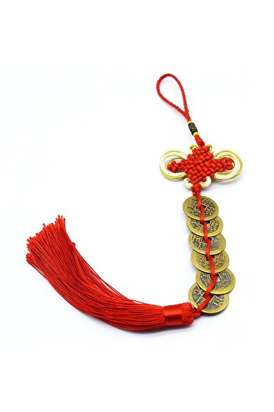 PİRAMİGO Feng Shui Antik Çin Paraları 6 lı Kırmızı Düğümü Şans, Sağlık, Servet,