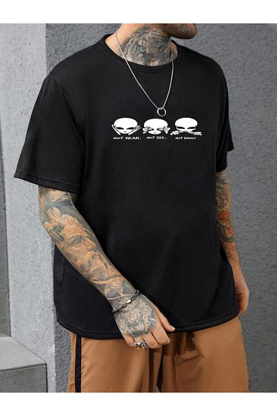 DEEPSENCE Black Unisex Oversize T-shirt - Front Printed "Note Hear"