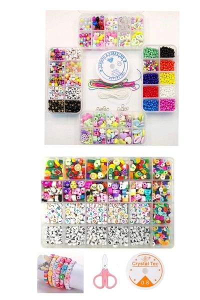 yiğit aksesuar Mega Jewelry Making Hobby Beads Set with 5 Boxes Letter Beads Fimo Beads