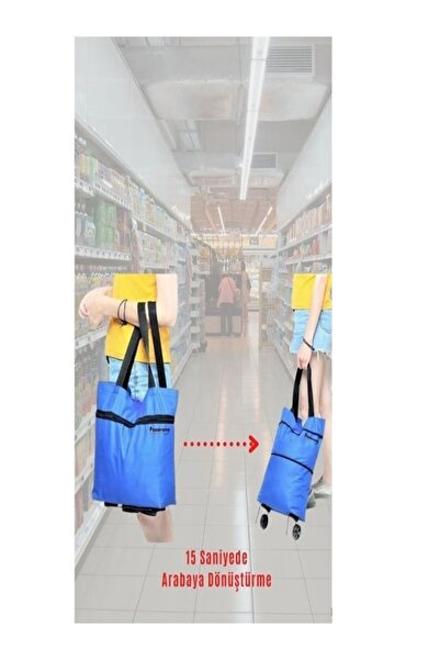 Allmart Pratik Katlanabilir Tekerlekli Çarşı Pazar Market Alışveriş Arabası Ç...