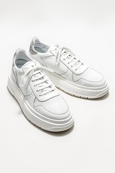 Elle Shoes Λευκά Δερμάτινα Ανδρικά Αθλητικά Παπούτσια