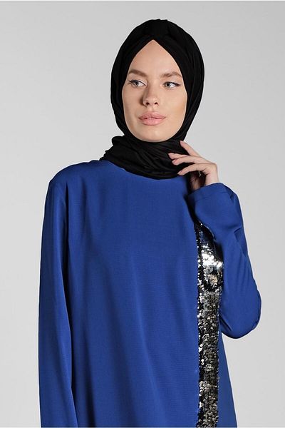 TRENDTESETTÜR Γυναικεία Navy Blue (INDIGO) Sequin Λεπτομερής Ασύμμετρη Σετ 2 τεμαχίων 5647