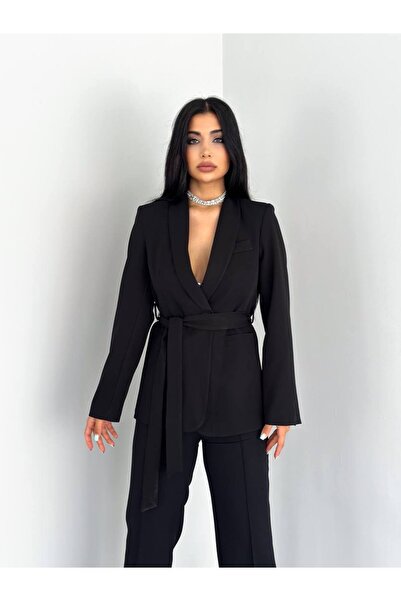 han fashion Megköthető műzsebes öves kendő gallér blézer dzseki csőláb rugalmas nadrág öltöny