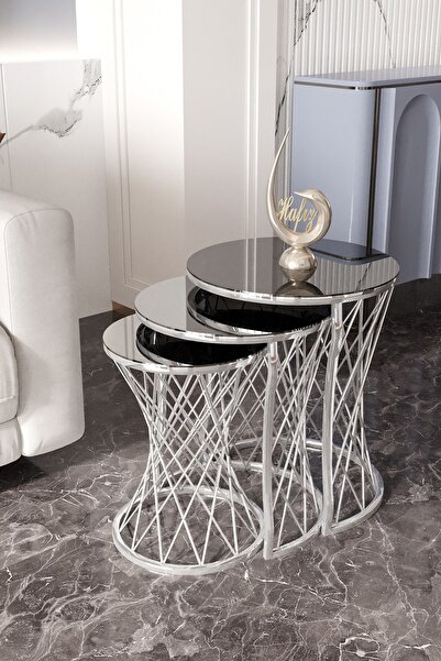 sandıkçı HACI HAFIZ Radical Iç Içe 3 Lü Zigon Sehpa Gümüş / Füme Ayna