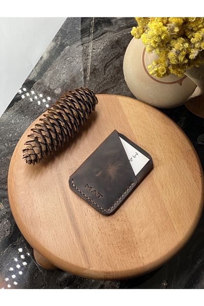 MAT Deri Genuine Leather Card Holder Handmade Special Effect Crazy Leather Card Holder Brown