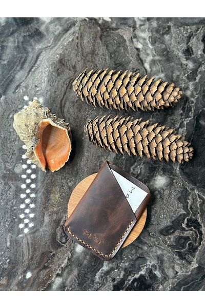 MAT Deri Genuine Leather Card Holder Handmade Crazy Leather Card Holder with Special Effects Dark Tan