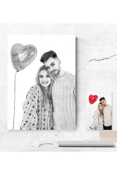 Bk Gift Kişiye Özel 3 Hilal Bozkurt Tasarımlı Karakalem Kanvas Tablo (50 x 70...