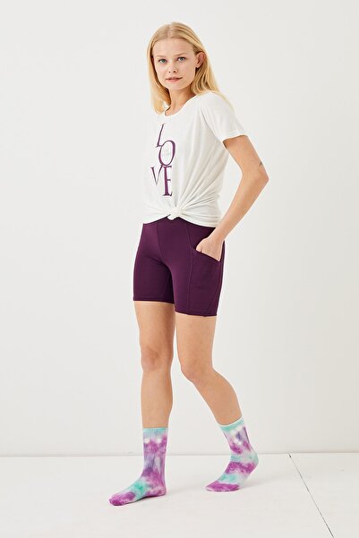 ENNA MODA Cepli Dikişsiz (seamless) Activewear Sport Şort Ve Yoga & Pilates Kombin Slogan T-shirt Seti