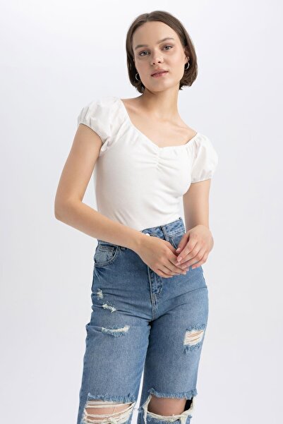 DeFacto Fitted Off-the-Shoulder Short Sleeve T-Shirt A9276ax23sm