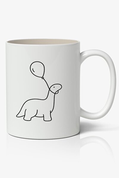 Anime Marketi كوب بورسلين أبيض مطبوع عليه ديناصور