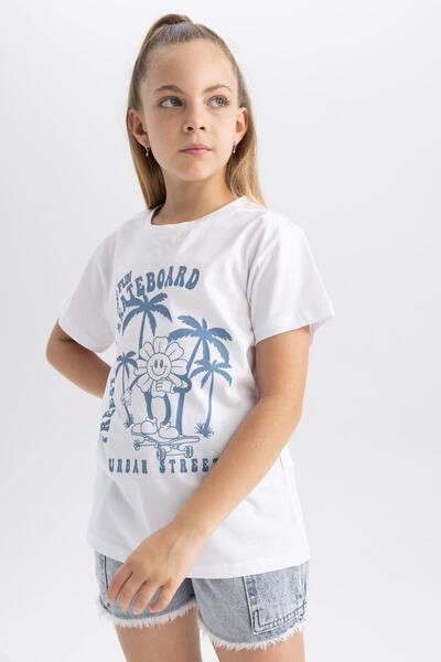 DeFacto Tricou cu mânecă scurtă imprimat pentru fetiță B0854a823hs