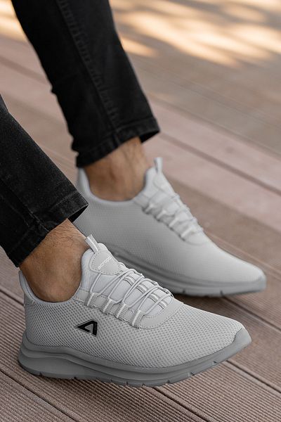 BOUIS Ανδρικά γκρι casual άνετα αθλητικά παπούτσια με κορδόνια με διχτυωτό ιδρώτα με ψηλή σόλα