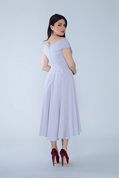 Bidoluelbise Γυναικείο βραδινό φόρεμα από ύφασμα με υφαντό ντραπέ με λαιμόκοψη και φόρεμα αποφοίτησης