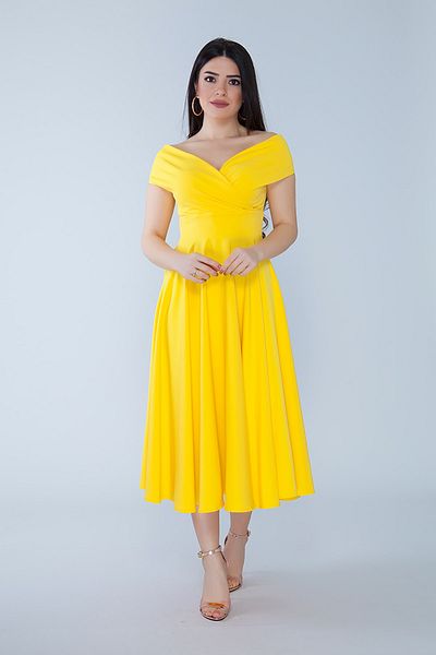 Bidoluelbise Women's Boat Neck Flared Midi Length Woven Draped Dress Fabric Evening Dress and Graduation Dress
