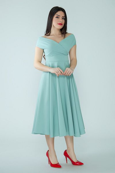 Bidoluelbise Women's Boat Neck Flared Midi Length Woven Draped Dress Fabric Evening Dress and Graduation Dress