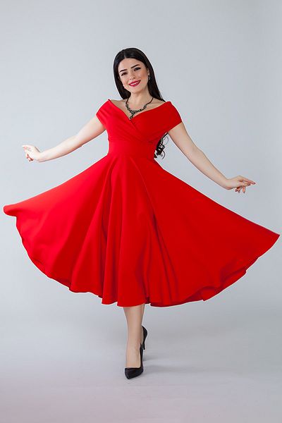 Bidoluelbise Women's Boat Neck Flared Midi Length Woven Draped Dress Fabric Evening Dress and Graduation Dress