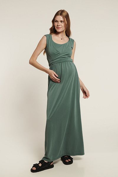 LYN MAMA Nicole Green Maternity Dress with Breastfeeding Features
