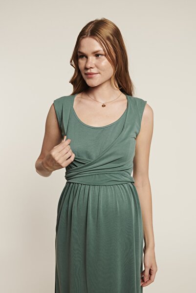 LYN MAMA Nicole Yeşil Emzirme Özellikli Hamile Elbise
