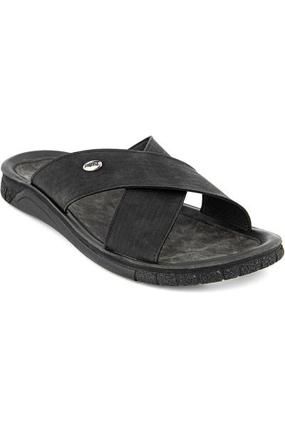 Muya Vegas Anatomical Sole Banded Stylish Water Resistant Men's Slippers Nubuck Black