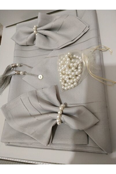 ZeynoÇeyiz Colber Masa Örtüsü Takımı Gri 12 Kişilik 26 Parça