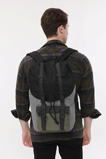 ICONE BAG Icone Men's Large Size Belted Covered Textured Backpack Gray