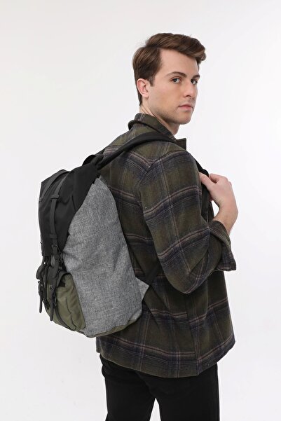 ICONE BAG Icone Men's Large Size Belted Covered Textured Backpack Gray